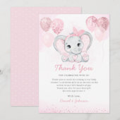 Modern Roze Waterverf Leuk Olifant Baby shower Bedankkaart (Voorkant / Achterkant)