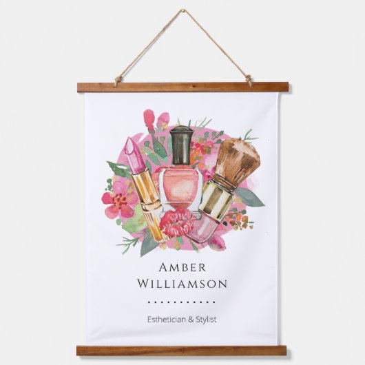 Modern roze Waterverf Makeup Artist Girly Chic Hangend Wandkleed (Voorkant)