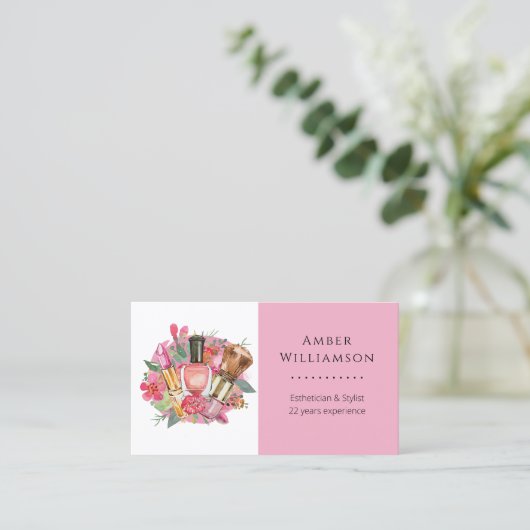 Modern roze Waterverf Makeup Artist Girly Chic Visitekaartje (Staand voorkant)