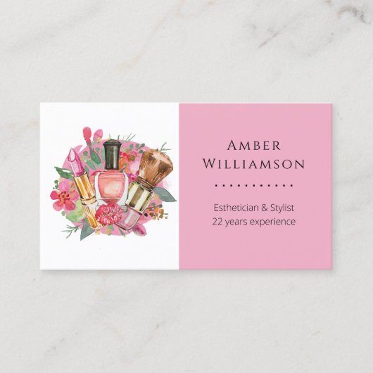 Modern roze Waterverf Makeup Artist Girly Chic Visitekaartje (Voorkant)