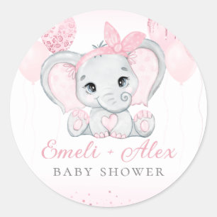 Modern Roze Waterverf Olifant Meisje Baby shower Ronde Sticker