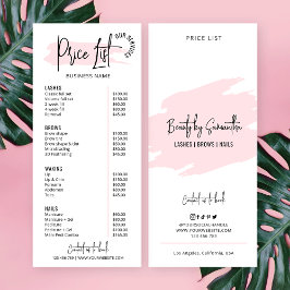 Modern Roze Waterverf Salon Logo Prijslijst Reclamekaart