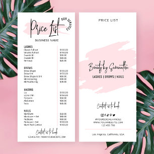 Modern Roze Waterverf Salon Logo Prijslijst Reclamekaart