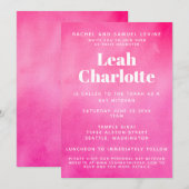 Modern roze Waterverf Trendy Budget Bat Mitzvah Kaart (Voorkant / Achterkant)