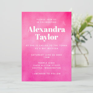 Modern roze Waterverf Trendy Chic Bat Mitzvah Kaart