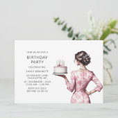 Modern Roze Waterverf Verjaardagsfeestje Volwassen Kaart (Staand voorkant)