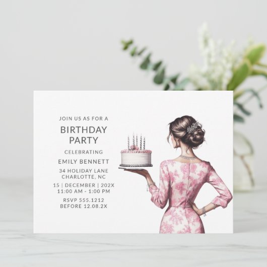 Modern Roze Waterverf Verjaardagsfeestje Volwassen Kaart (Staand voorkant)