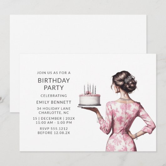 Modern Roze Waterverf Verjaardagsfeestje Volwassen Kaart (Voorkant / Achterkant)