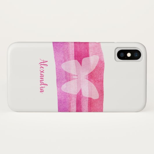 Modern roze Waterverf vlinder monogram Case-Mate iPhone Case (Achterkant (horizontaal))