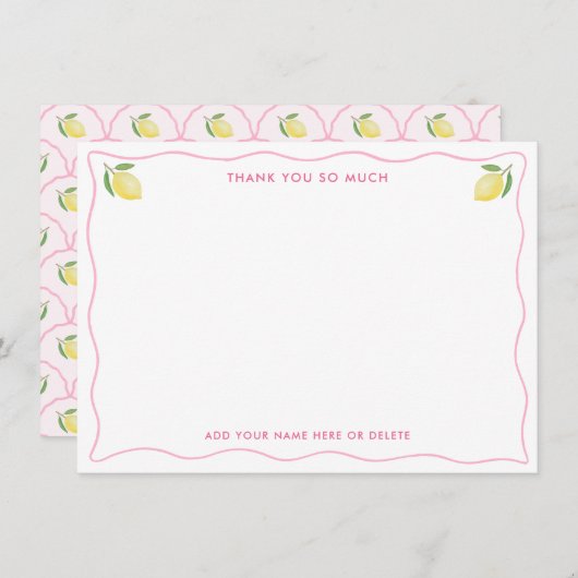 Modern roze Wavy Border Citrus Baby shower Bedankkaart (Voorkant / Achterkant)