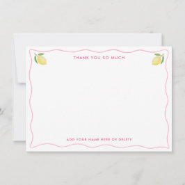 Modern  roze Wavy Border Citrus Baby shower Bedankkaart