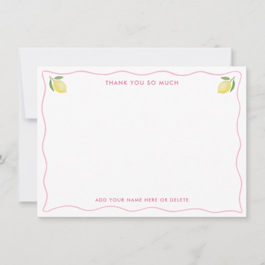 Modern  roze Wavy Border Citrus Baby shower Bedankkaart (Voorkant)