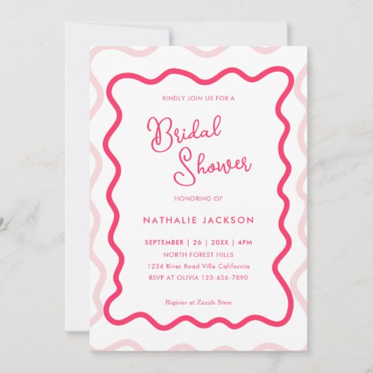 Modern Roze Wavy Curve Vrijgezellenfeest Kaart (Voorkant)