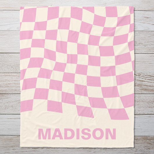 Modern roze Wavy geruit patroon monogram Fleece Deken