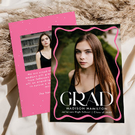 Modern Roze Wavy Lijst Afstudeerder 2 Foto Afstude Aankondiging