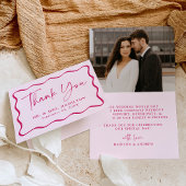 Modern Roze Wavy Lijst Foto Bruiloft Dank u Bedankkaart