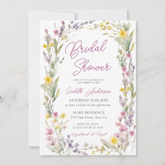 Modern roze Wildflower Vrijgezellenfeest Kaart (Voorkant)