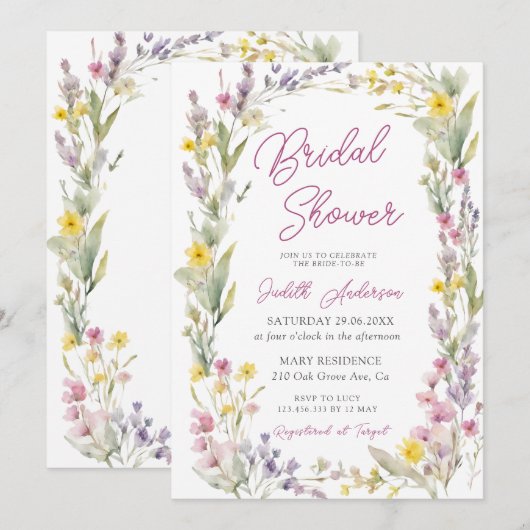 Modern roze Wildflower Vrijgezellenfeest Kaart (Voorkant / Achterkant)