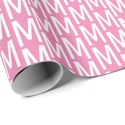 Modern roze, wit aangepast monogram initiaal patro cadeaupapier (Rol Hoek)