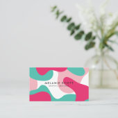 Modern roze wit blauwgroen abstract patroon minima visitekaartje (Staand voorkant)