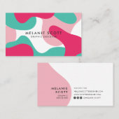 Modern roze wit blauwgroen abstract patroon minima visitekaartje (Voorkant / Achterkant)