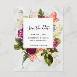 Modern Roze & Wit Bloemen Bruiloft Save the Date Briefkaart