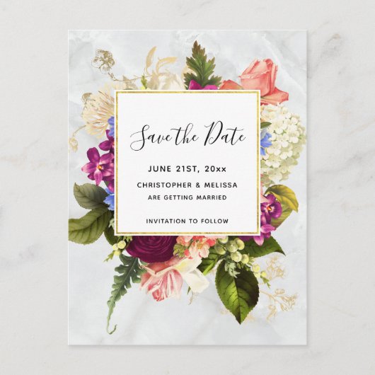Modern Roze & Wit Bloemen Bruiloft Save the Date Briefkaart (Voorkant)