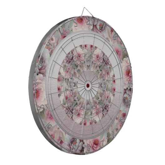 Modern Roze Wit Bloemen Dartboard Dartbord (Voorkant Links)