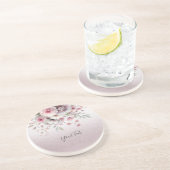 Modern Roze Wit Bloemen Zandsteen Onderzetter (Zijkant)