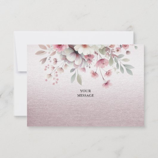 Modern roze wit bloemenkaart dank u kaart (Achterkant)