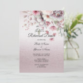 Modern roze wit bloemenrepetitie diner kaart (Staand voorkant)