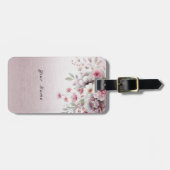 Modern roze wit bloemig Bagagelabel (Voorkant horizontaal)