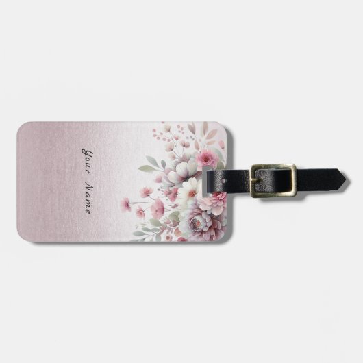 Modern roze wit bloemig Bagagelabel (Voorkant horizontaal)
