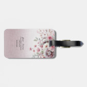 Modern roze wit bloemig Bagagelabel (Achterkant horizontaal)