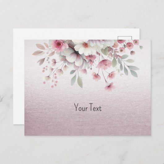 Modern roze wit bloemig Briefkaart (Voorkant / Achterkant)