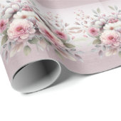 Modern roze wit bloemig inpakpapier (Rol Hoek)