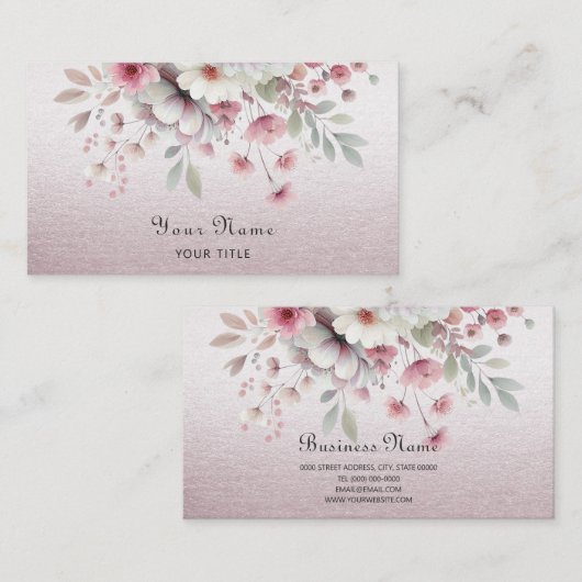 Modern roze wit bloemig Visitekaartje (Voorkant / Achterkant)