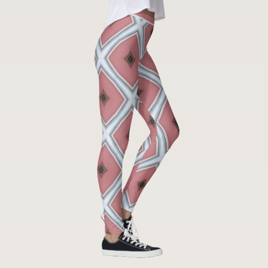 Modern roze wit geometrisch stijlvol patroon leggings (Rechts)