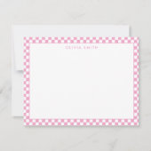 Modern Roze Wit Geruit Notitiekaartje (Voorkant)