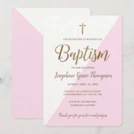 Modern Roze Wit Goud Kruis Virtuele Doop Kaart