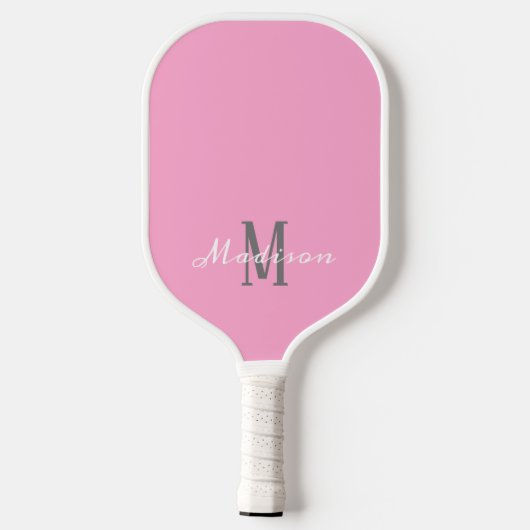 Modern roze wit grafisch script gepersonaliseerd pickleball paddle (Achterkant)