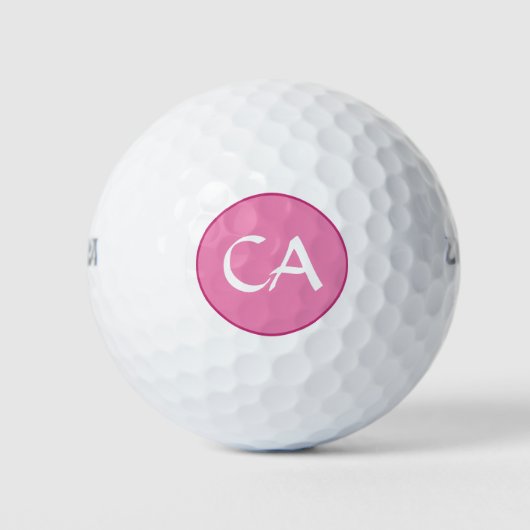 Modern Roze Wit Monogram Initialen Gepersonaliseer Golfballen (Voorkant)