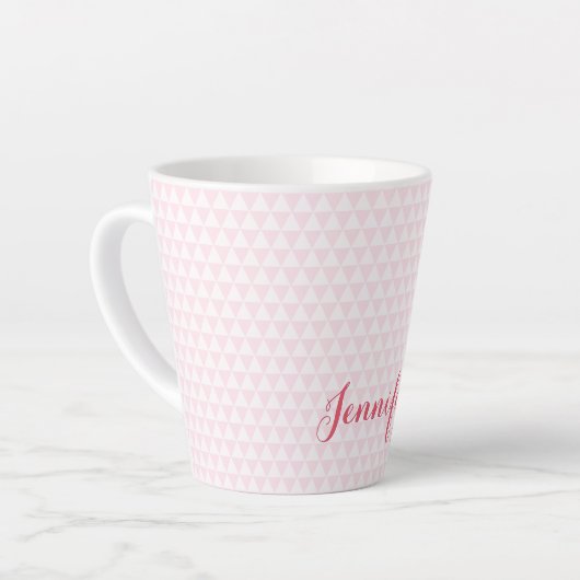 Modern roze wit patroon elegant gepersonaliseerd latte mok (Linkerhoek)