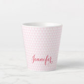Modern roze wit patroon elegant gepersonaliseerd latte mok (Voorkant)