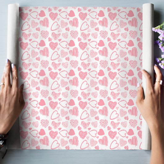 Modern Roze Wit Romantisch Liefde Hart Doodle Cadeaupapier