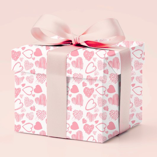 Modern Roze Wit Romantisch Liefde Hart Doodle Cadeaupapier