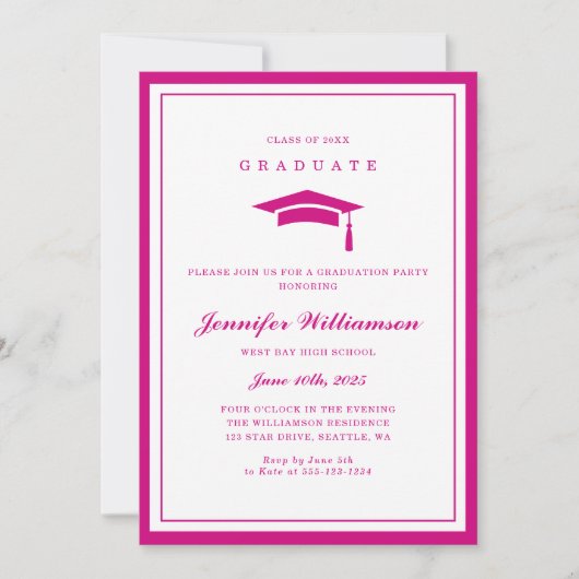 Modern Roze & Wit Script Afstuderen Foto Kaart (Voorkant)