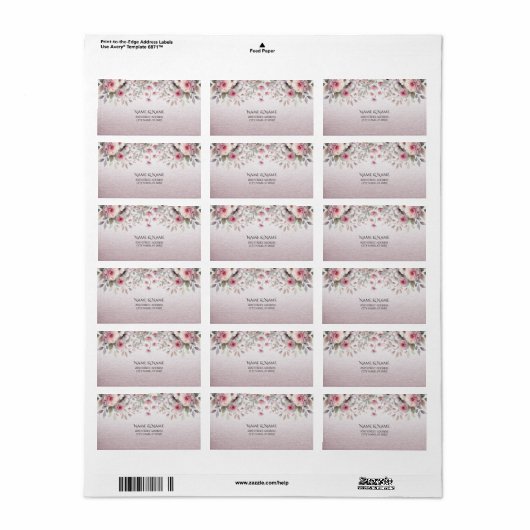 Modern roze witte bloem adressenlabel etiket (Full Sheet)