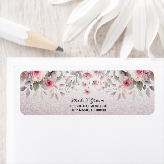 Modern roze witte bloem terugkeer adreslabel etiket (Insitu)