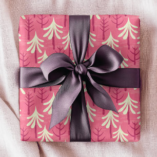 Modern roze witte kerstboom patroon cadeaupapier